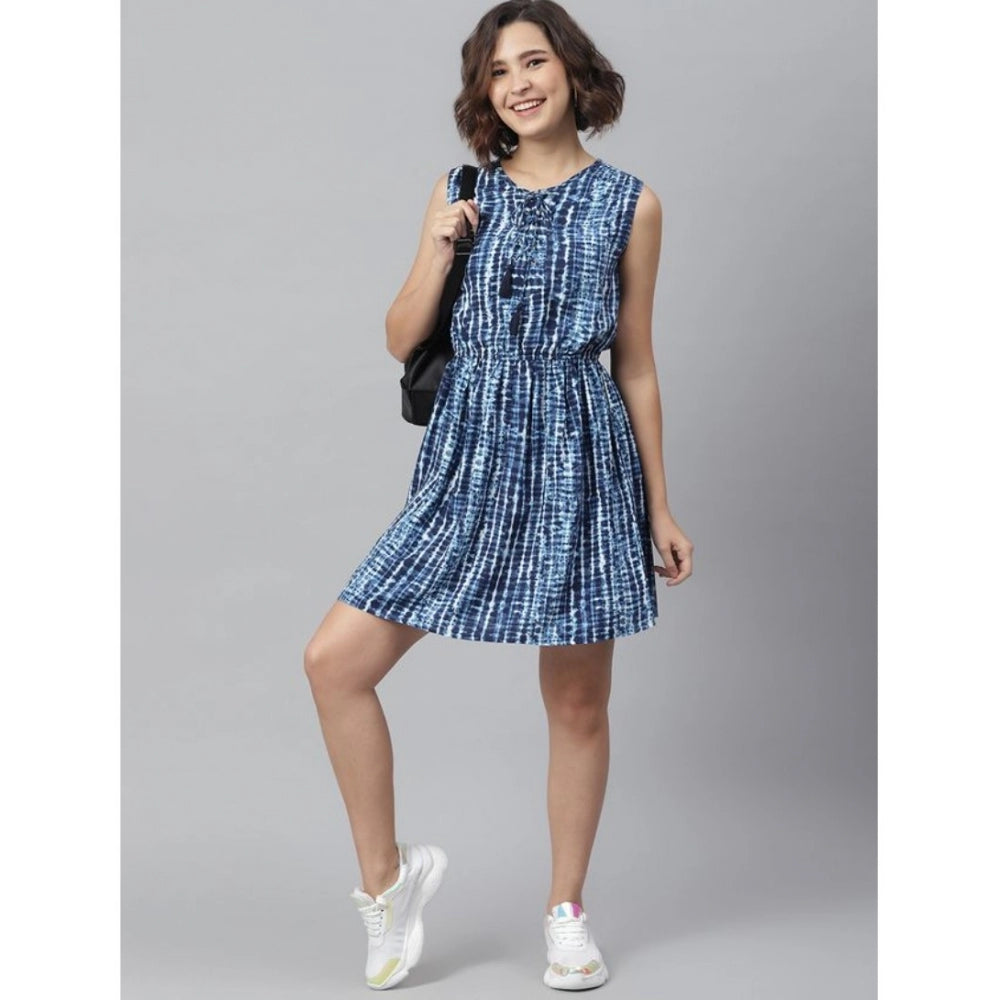 PKRKART Women's Rayon Tie &amp; Dye Sleeveless Above Knee Dress (Blue)