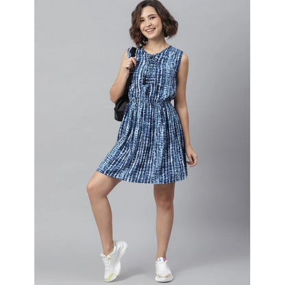 PKRKART Women's Rayon Tie &amp; Dye Sleeveless Above Knee Dress (Blue)