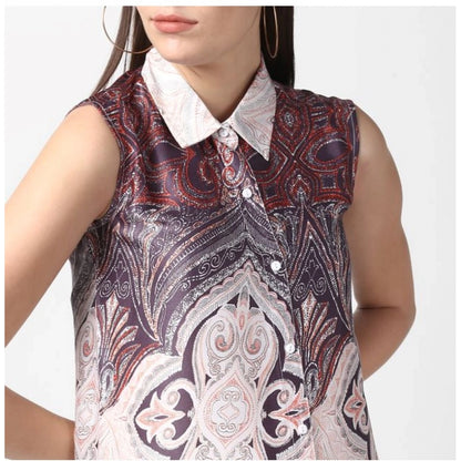 PKRKART Women's Polyester Printed Sleeveless Above Knee Dress (Orange)
