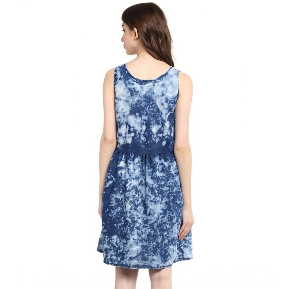 PKRKART Women's Denim Tie &amp; Dye Sleeveless Above Knee Dress (Blue)