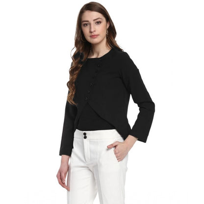 PKRKART Women's Polyester Diagonal Cut Long Sleeves Blazer (Black)