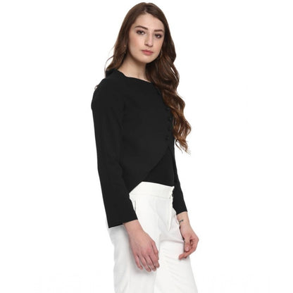 PKRKART Women's Polyester Diagonal Cut Long Sleeves Blazer (Black)