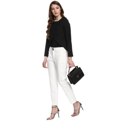 PKRKART Women's Polyester Diagonal Cut Long Sleeves Blazer (Black)