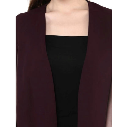 PKRKART Women's Polyester Solid Cape Sleeve Blazer (Wine)