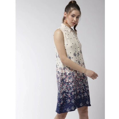 PKRKART Women's Polyester Floral Sleeveless Above Knee Dress (Cream)
