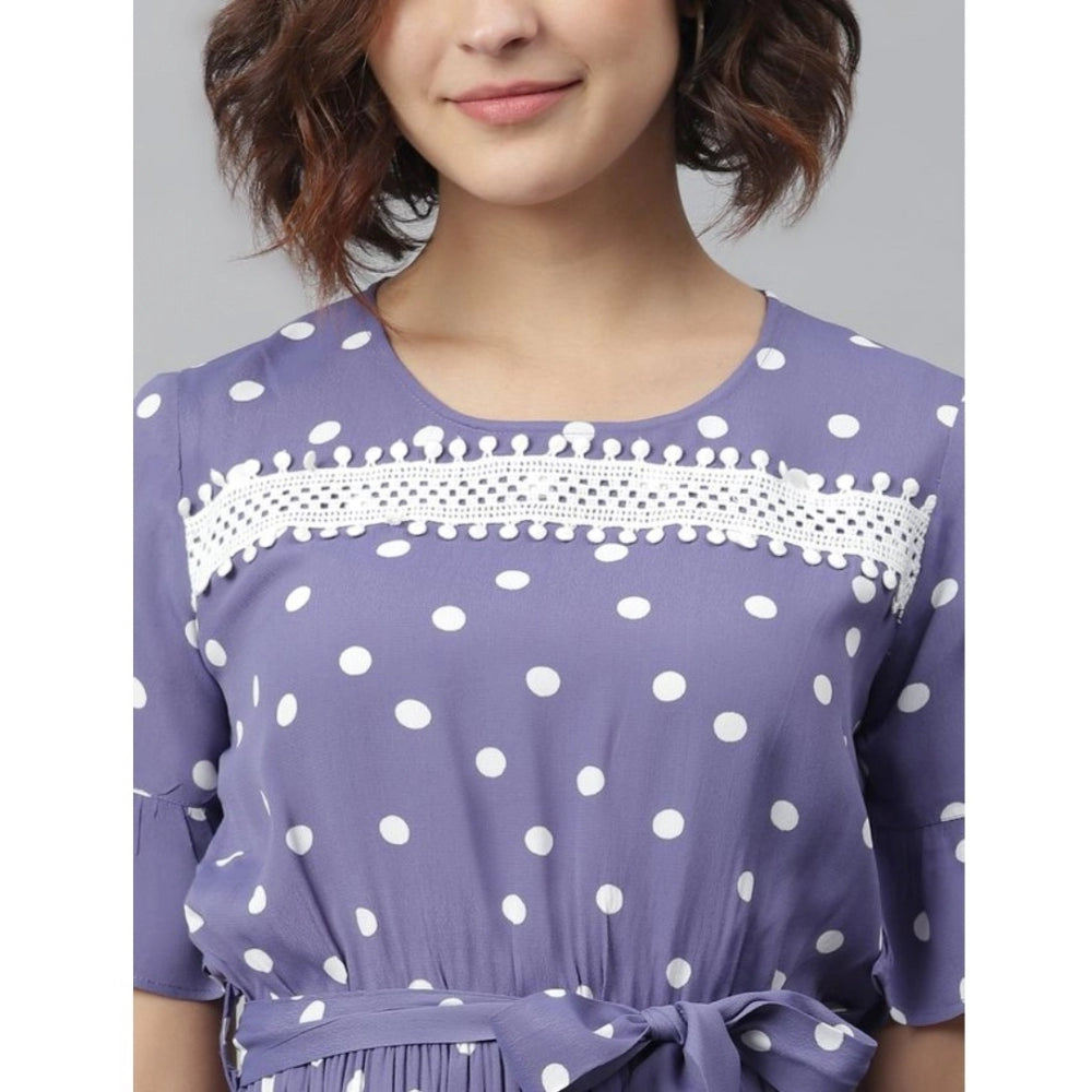 PKRKART Women's Polyester Polka Bell Sleeve Above Knee Dress (Lavender)