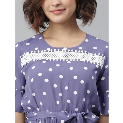 PKRKART Women's Polyester Polka Bell Sleeve Above Knee Dress (Lavender)