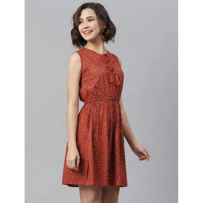 PKRKART Women's Rayon Polka Sleeveless Above Knee Dress (Rust)