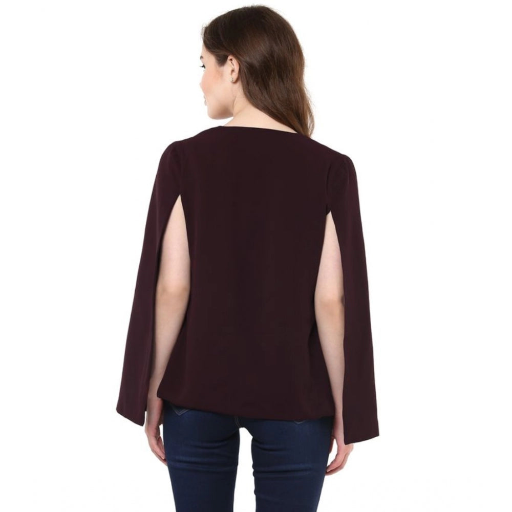 PKRKART Women's Polyester Solid Cape Sleeve Blazer (Wine)