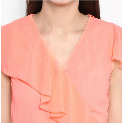 PKRKART Women's Polyester Ruffled Cap Sleeve Below Knee Dress (Neon Pink)
