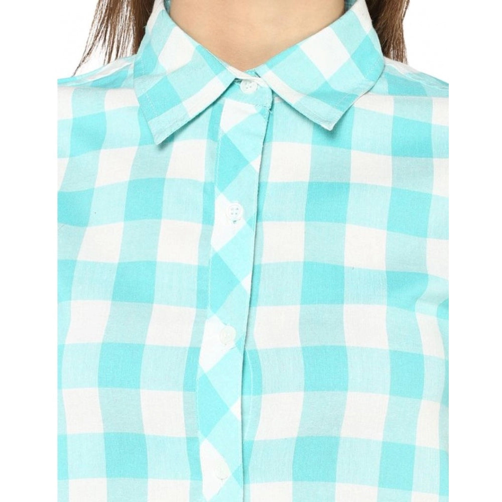 PKRKART Women's Rayon Checkered Short Sleeve Above Knee Dress (SkuBlue - White)