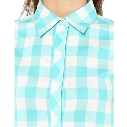 PKRKART Women's Rayon Checkered Short Sleeve Above Knee Dress (SkuBlue - White)