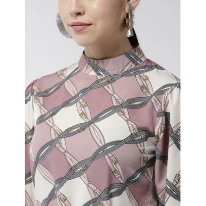 PKRKART Women's Polyester Checkered Long Sleeves Above Knee Dress (Off White - Lavender)