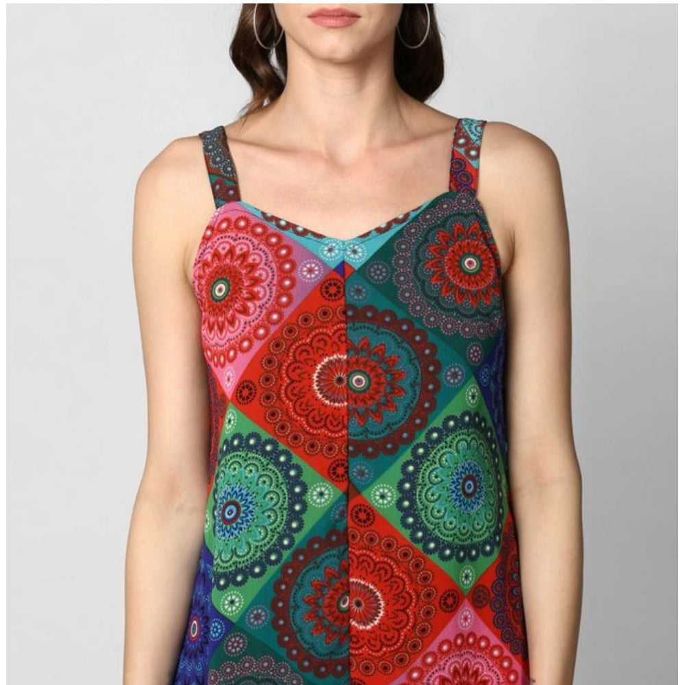 PKRKART Women's Polyester Asymmetrical Shoulder Straps Knee-Length Dress (Multicolor)
