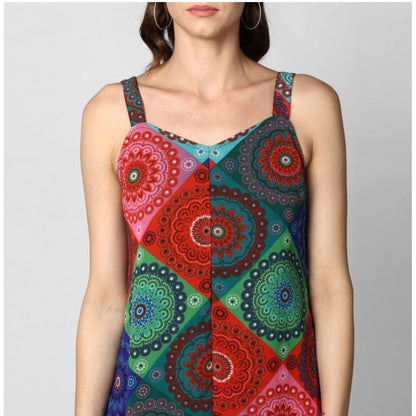 PKRKART Women's Polyester Asymmetrical Shoulder Straps Knee-Length Dress (Multicolor)
