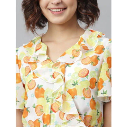 PKRKART Women's Polyester Printed Flutter Above Knee Dress (Yellow - Orange)