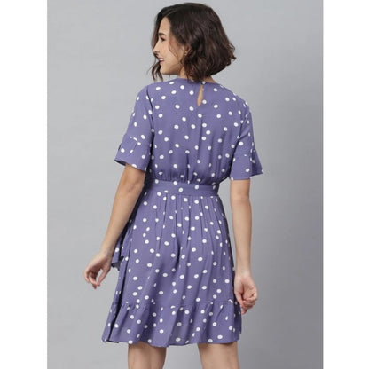 PKRKART Women's Polyester Polka Bell Sleeve Above Knee Dress (Lavender)