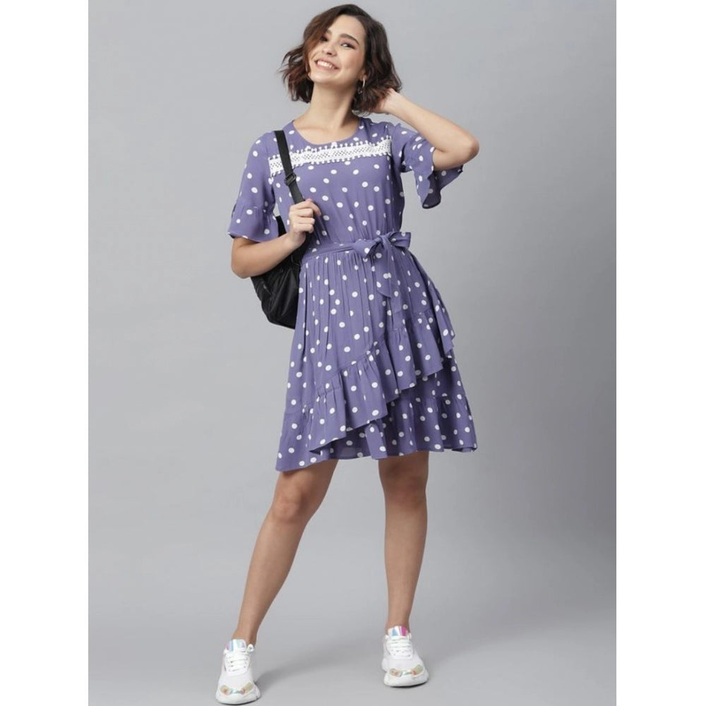 PKRKART Women's Polyester Polka Bell Sleeve Above Knee Dress (Lavender)