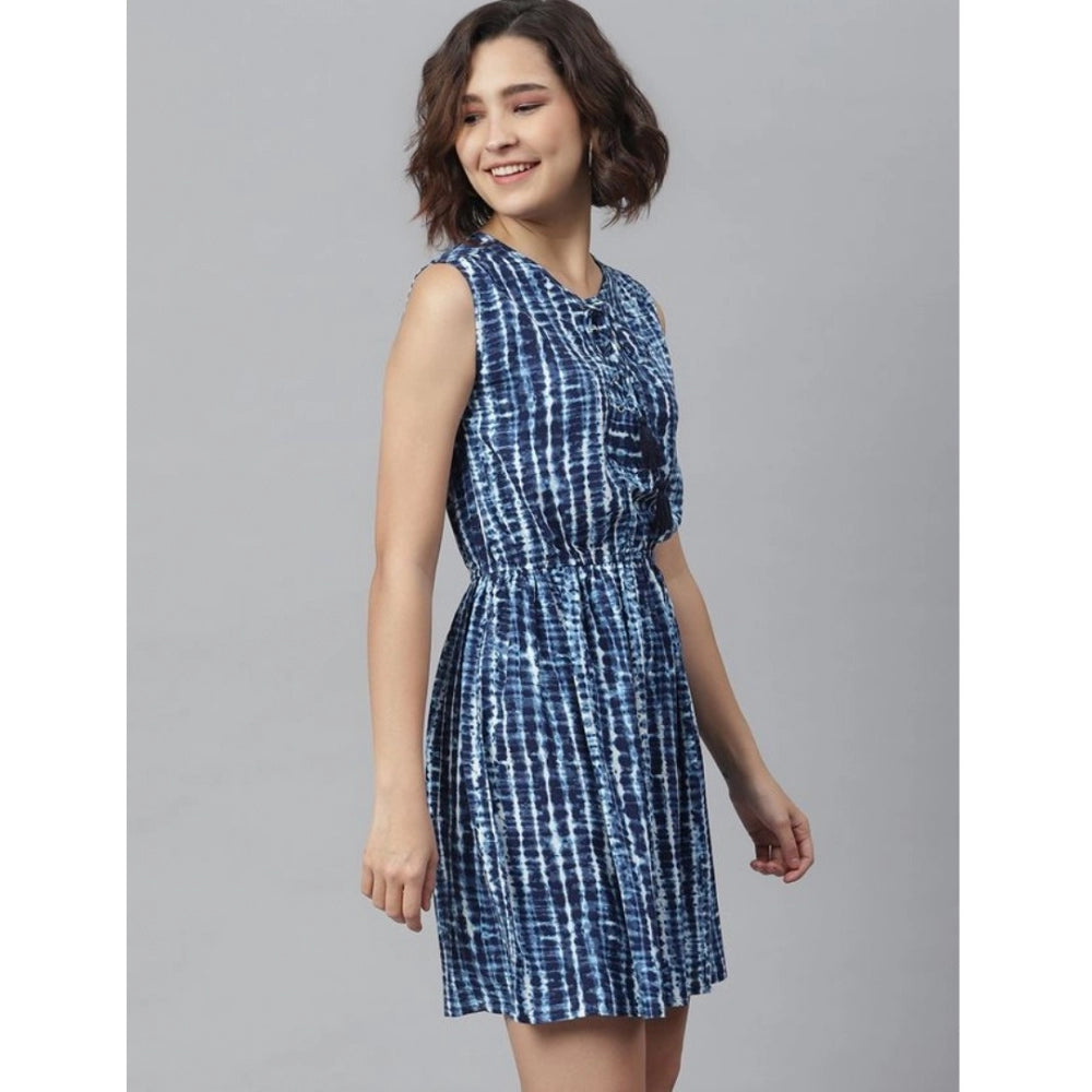 PKRKART Women's Rayon Tie &amp; Dye Sleeveless Above Knee Dress (Blue)