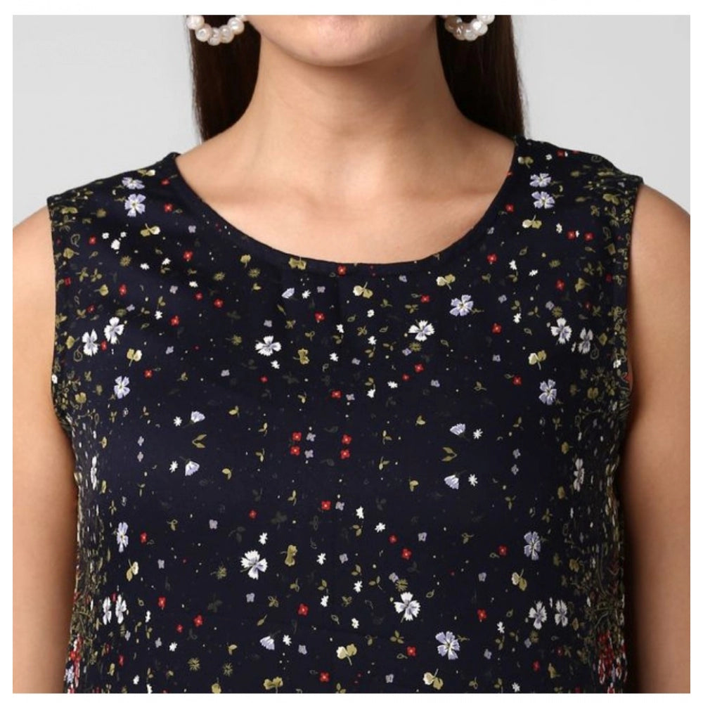PKRKART Women's Rayon Floral Sleeveless Calf-length Dress (Black)
