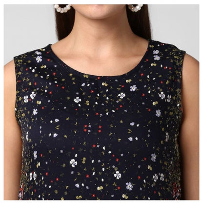 PKRKART Women's Rayon Floral Sleeveless Calf-length Dress (Black)