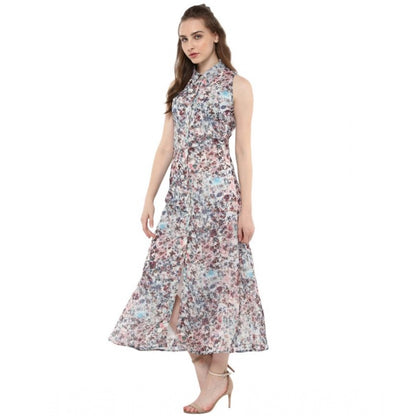 PKRKART Women's Polyester Chiffon Printed Sleeveless Dress (Multicolor)