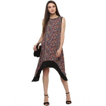 PKRKART Women's Polyester Printed Sleeveless Knee-Length Dress (Multicolor)