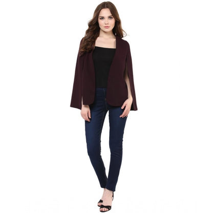 PKRKART Women's Polyester Solid Cape Sleeve Blazer (Wine)