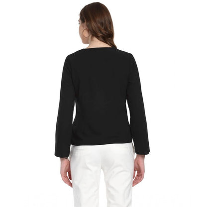 PKRKART Women's Polyester Diagonal Cut Long Sleeves Blazer (Black)
