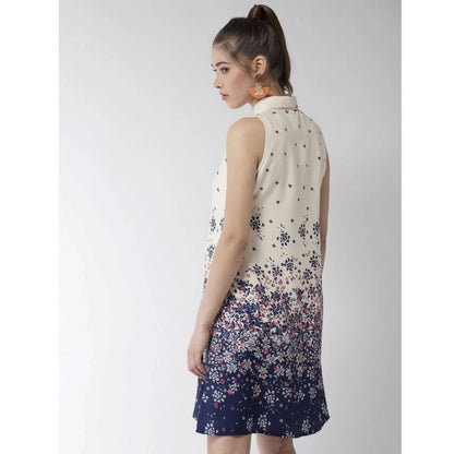 PKRKART Women's Polyester Floral Sleeveless Above Knee Dress (Cream)