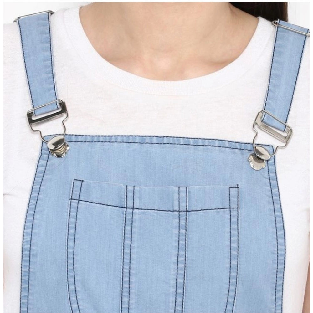 PKRKART Women's Denim Solid Sleeveless Above Knee Dress (Blue)