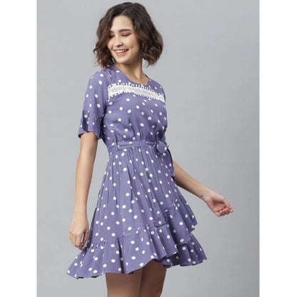 PKRKART Women's Polyester Polka Bell Sleeve Above Knee Dress (Lavender)
