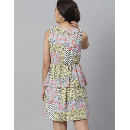 PKRKART Women's Polyester Peplum Sleeveless Above Knee Dress (Multicolor)