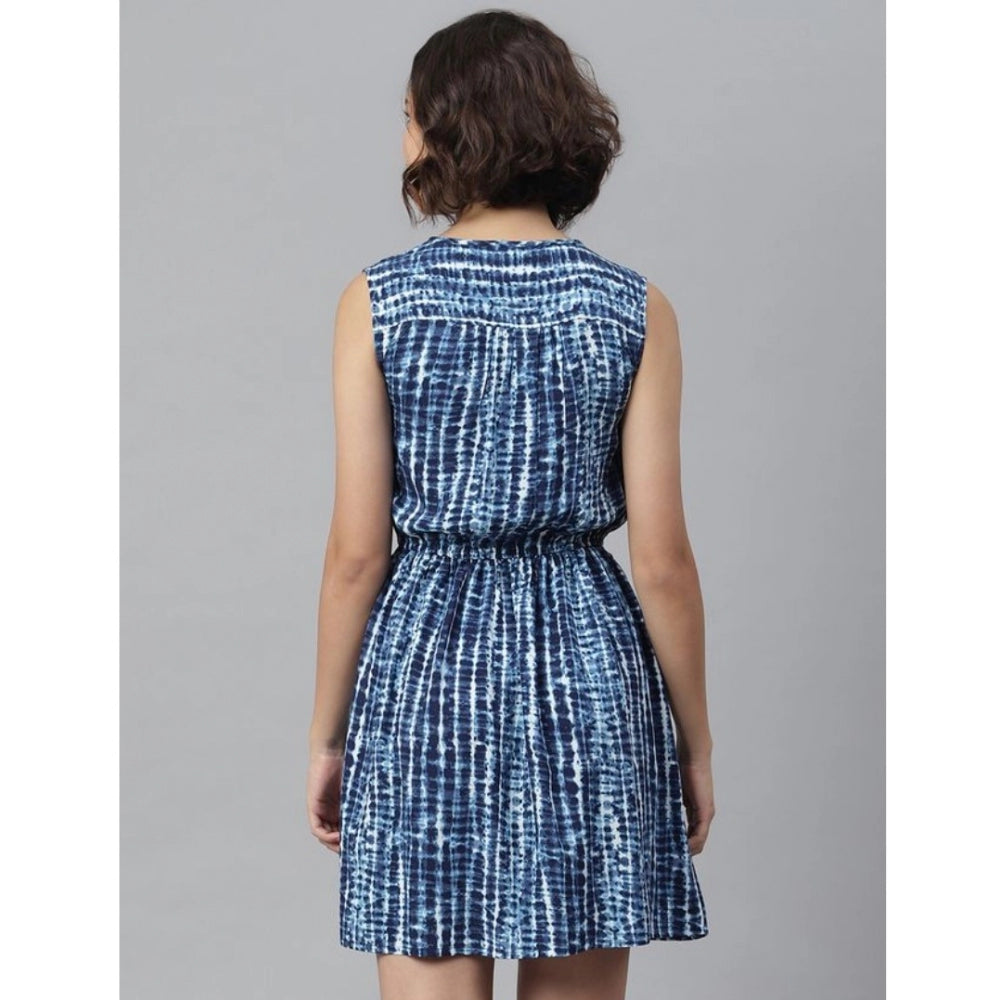 PKRKART Women's Rayon Tie &amp; Dye Sleeveless Above Knee Dress (Blue)