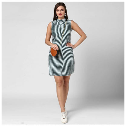 PKRKART Women's Polyester Striped Sleeveless Above Knee Dress (Green)