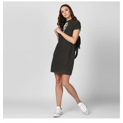 PKRKART Women's Denim Solid Short Sleeve Above Knee Dress (Black)
