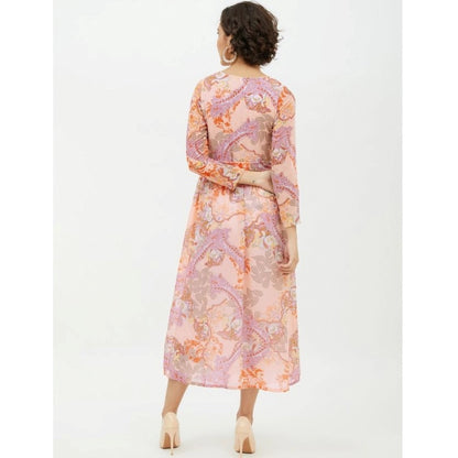 PKRKART Women's Polyester Printed Long Sleeves Calf-length Dress (Multicolor)