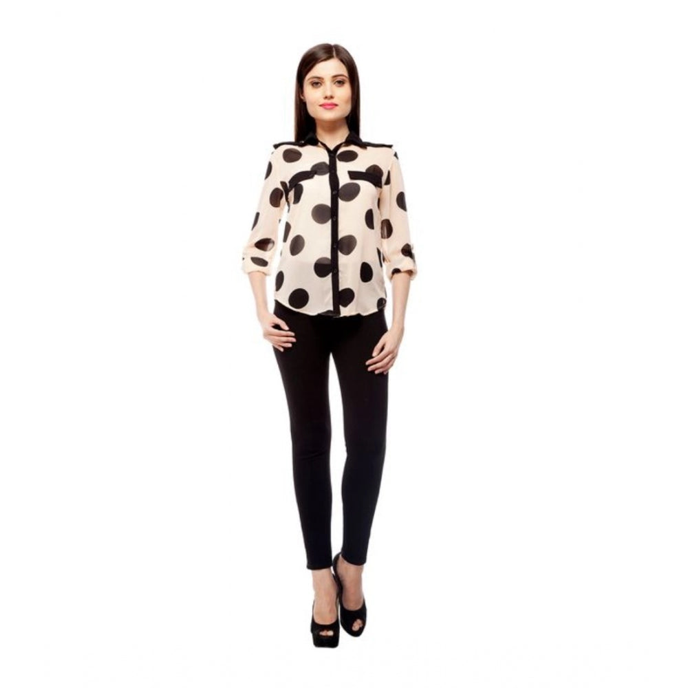 PKRKART Women's Polyester Polka Roll Up Sleeve Standard Length Shirt (Peach)
