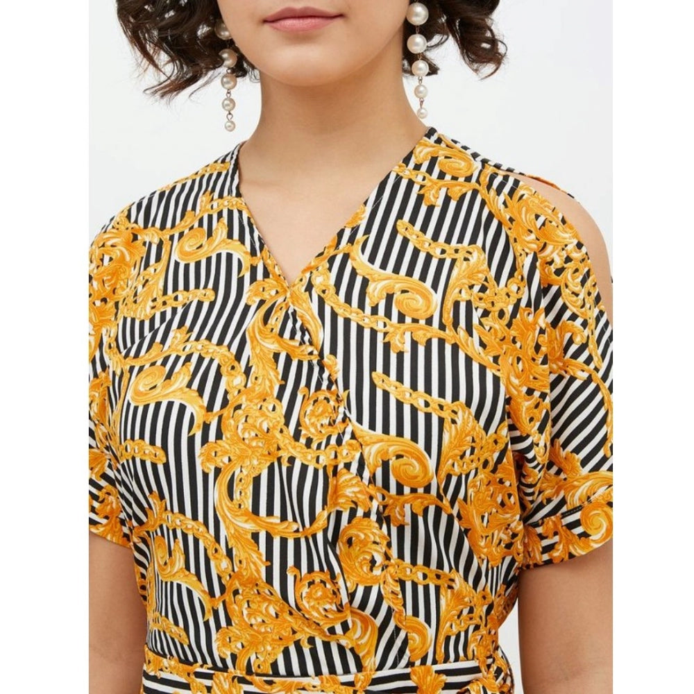 PKRKART Women's Polyester Printed Half Sleeve Long Jumpsuit (Yellow)