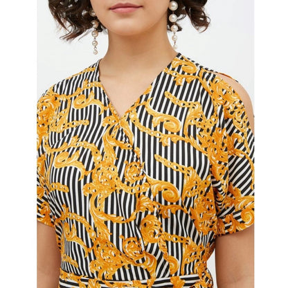 PKRKART Women's Polyester Printed Half Sleeve Long Jumpsuit (Yellow)