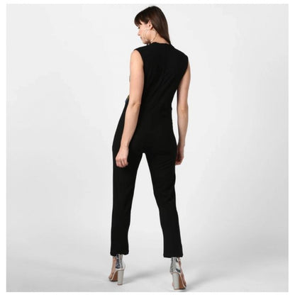 PKRKART Women's Polyester Embellished Sleeveless Jumpsuit (Black)