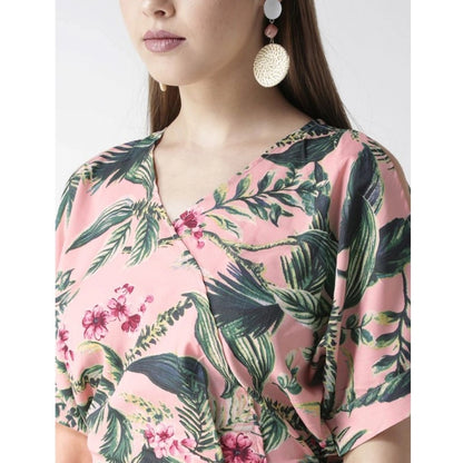 PKRKART Women's Polyester Floral Half Sleeve Jumpsuit (Pink)