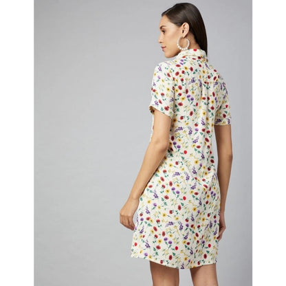 PKRKART Women's Polyester Floral Short Sleeve Above Knee Dress (Multicolor)