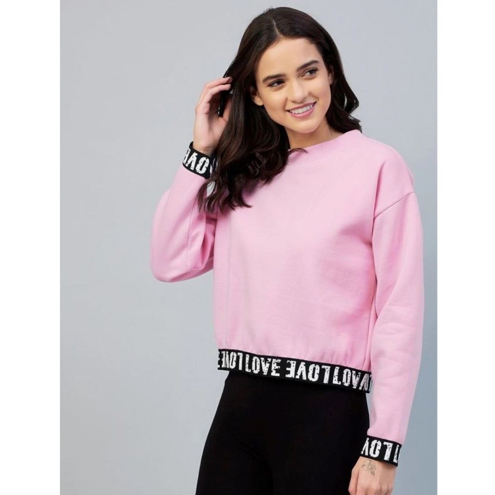 PKRKART Women's Fleece Solid Long Sleeves Sweatshirt (Pink)