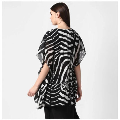 PKRKART Women's Polyester Printed Short Sleeve Shrug (Black)