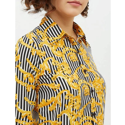 PKRKART Women's Polyester Printed Roll Up Sleeve Standard Length Shirt (Mustared)