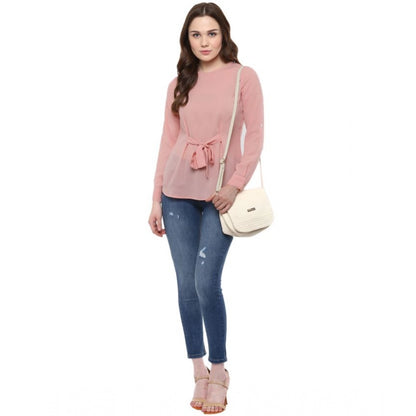 PKRKART Women's Polyester Solid Long Sleeves Regular Top (Pink)