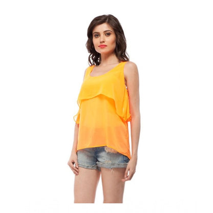 PKRKART Women's Polyester Solid Sleeveless Regular Top (Orange)