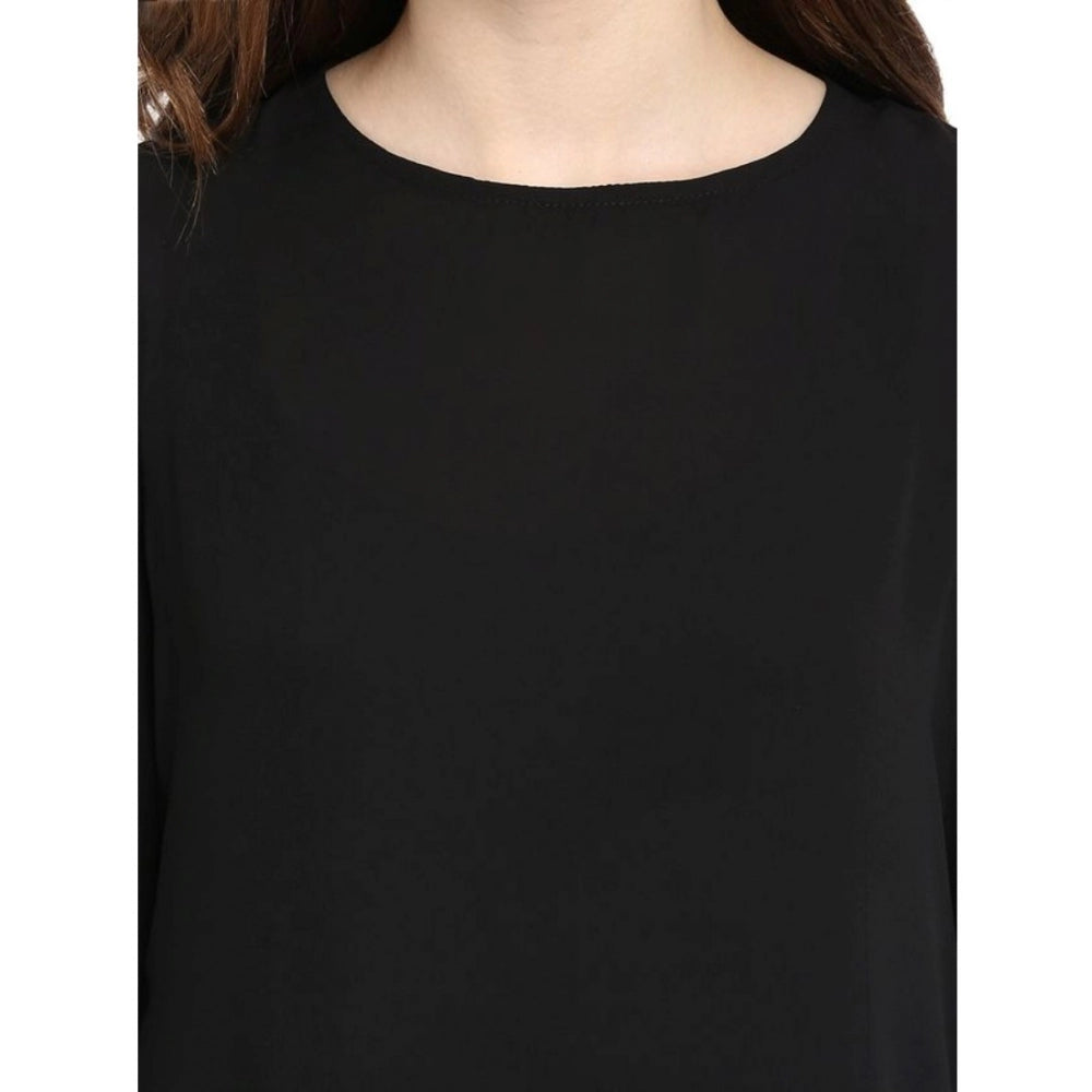 PKRKART Women's Polyester Georgette Self Design Bell Sleeve Regular Top (Black)