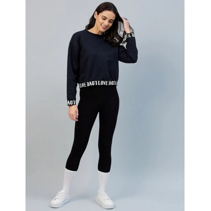 PKRKART Women's Fleece Solid Long Sleeves Sweatshirt (Navy)